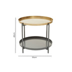 Matte Gold Metal Two Tier Coffee Table with Grey Enamel Shelves, Kobra - Joe’s Haven