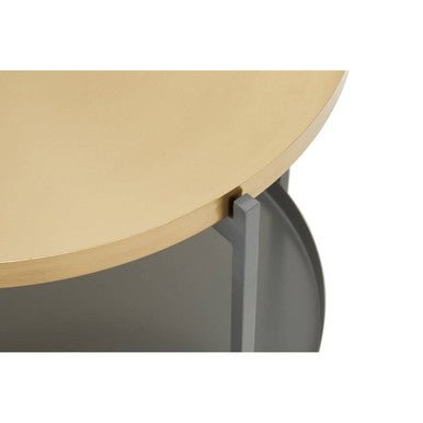 Matte Gold Metal Two Tier Coffee Table with Grey Enamel Shelves, Kobra - Joe’s Haven