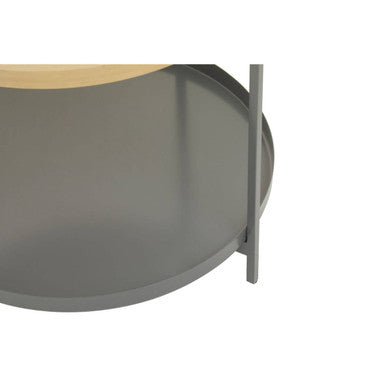 Matte Gold Metal Two Tier Coffee Table with Grey Enamel Shelves, Kobra - Joe’s Haven