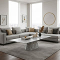 Grey Marble Coffee Table with Geometric Multifaceted Base and Natural Veining, Spezia - Joe’s Haven