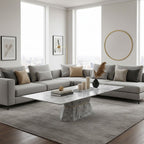 Grey Marble Coffee Table with Geometric Multifaceted Base and Natural Veining, Spezia - Joe’s Haven