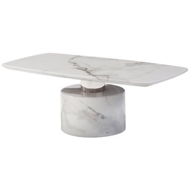 White Marble Coffee Table with Stainless Steel Support, Sesto - Joe’s Haven