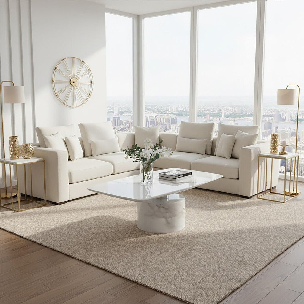 White Marble Coffee Table with Stainless Steel Support, Sesto - Joe’s Haven