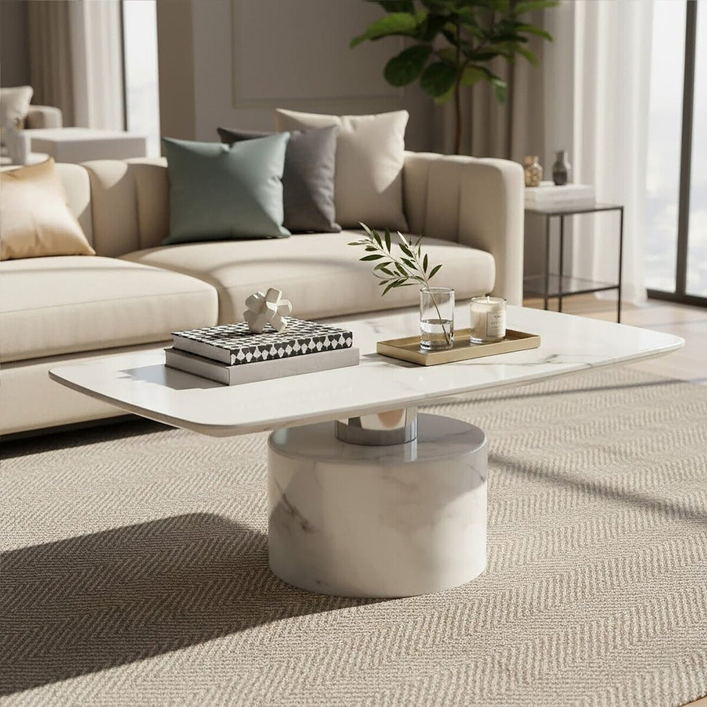 White Marble Coffee Table with Stainless Steel Support, Sesto - Joe’s Haven