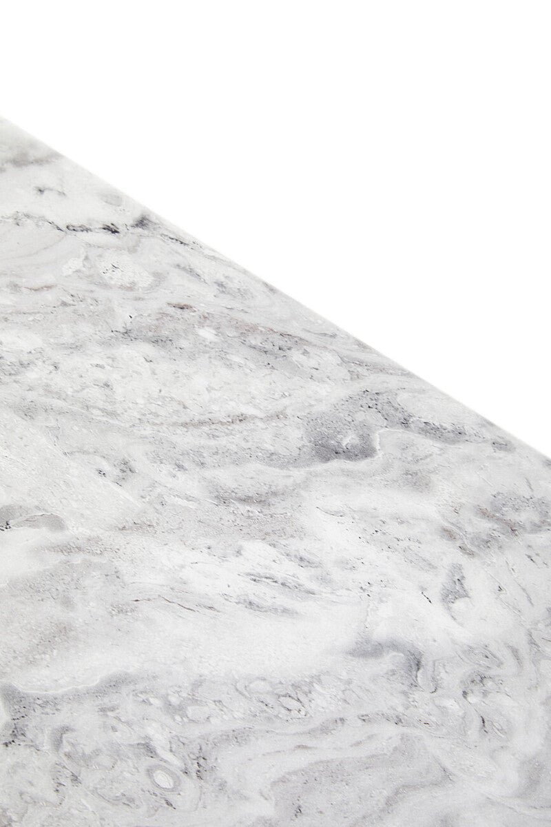 Grey Marble Top Coffee Table with Pedestal Base and Silver Metal Trim, Saronno - Joe’s Haven
