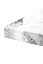 Grey Marble Top Coffee Table with Pedestal Base and Silver Metal Trim, Saronno - Joe’s Haven