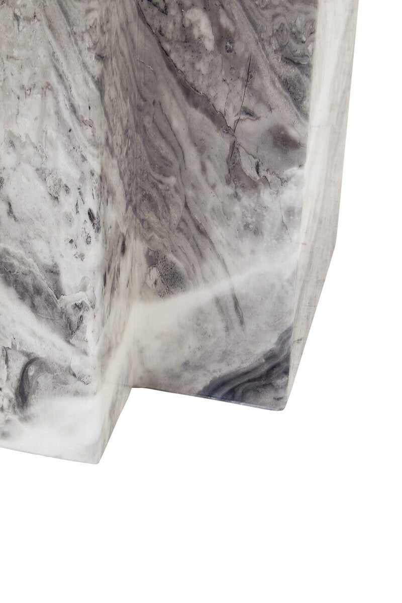 Grey Marble Top Coffee Table with Pedestal Base and Silver Metal Trim, Saronno - Joe’s Haven