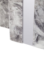 Grey Marble Top Coffee Table with Pedestal Base and Silver Metal Trim, Saronno - Joe’s Haven