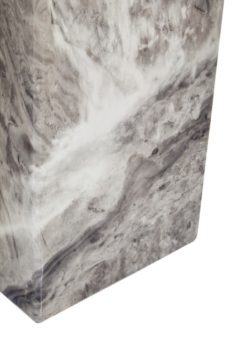 Grey Marble Top Coffee Table with Pedestal Base and Silver Metal Trim, Saronno - Joe’s Haven