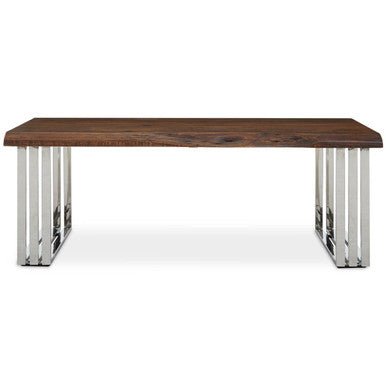 Natural Wood Top Coffee Table with Silver Stainless Steel Looped Base, Hampstead - Joe’s Haven