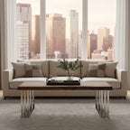 Natural Wood Top Coffee Table with Silver Stainless Steel Looped Base, Hampstead - Joe’s Haven