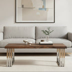 Natural Wood Top Coffee Table with Silver Stainless Steel Looped Base, Hampstead - Joe’s Haven