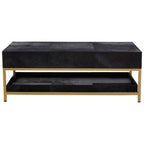 Black Hair - On - Hide Leather Coffee Table with Gold Metal Frame and Storage Drawer, Kensington Townhouse - Joe’s Haven