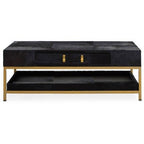 Black Hair - On - Hide Leather Coffee Table with Gold Metal Frame and Storage Drawer, Kensington Townhouse - Joe’s Haven