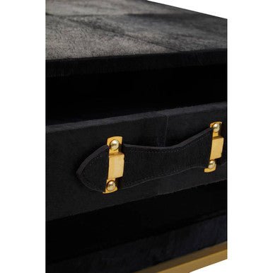 Black Hair - On - Hide Leather Coffee Table with Gold Metal Frame and Storage Drawer, Kensington Townhouse - Joe’s Haven