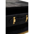 Black Hair - On - Hide Leather Coffee Table with Gold Metal Frame and Storage Drawer, Kensington Townhouse - Joe’s Haven