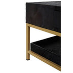 Black Hair - On - Hide Leather Coffee Table with Gold Metal Frame and Storage Drawer, Kensington Townhouse - Joe’s Haven
