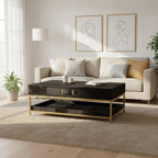 Black Hair - On - Hide Leather Coffee Table with Gold Metal Frame and Storage Drawer, Kensington Townhouse - Joe’s Haven