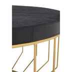Black Hair - On - Hide Leather Round Top Coffee Table with Geometric Gold Metal Frame, Kensington Townhouse - Joe’s Haven
