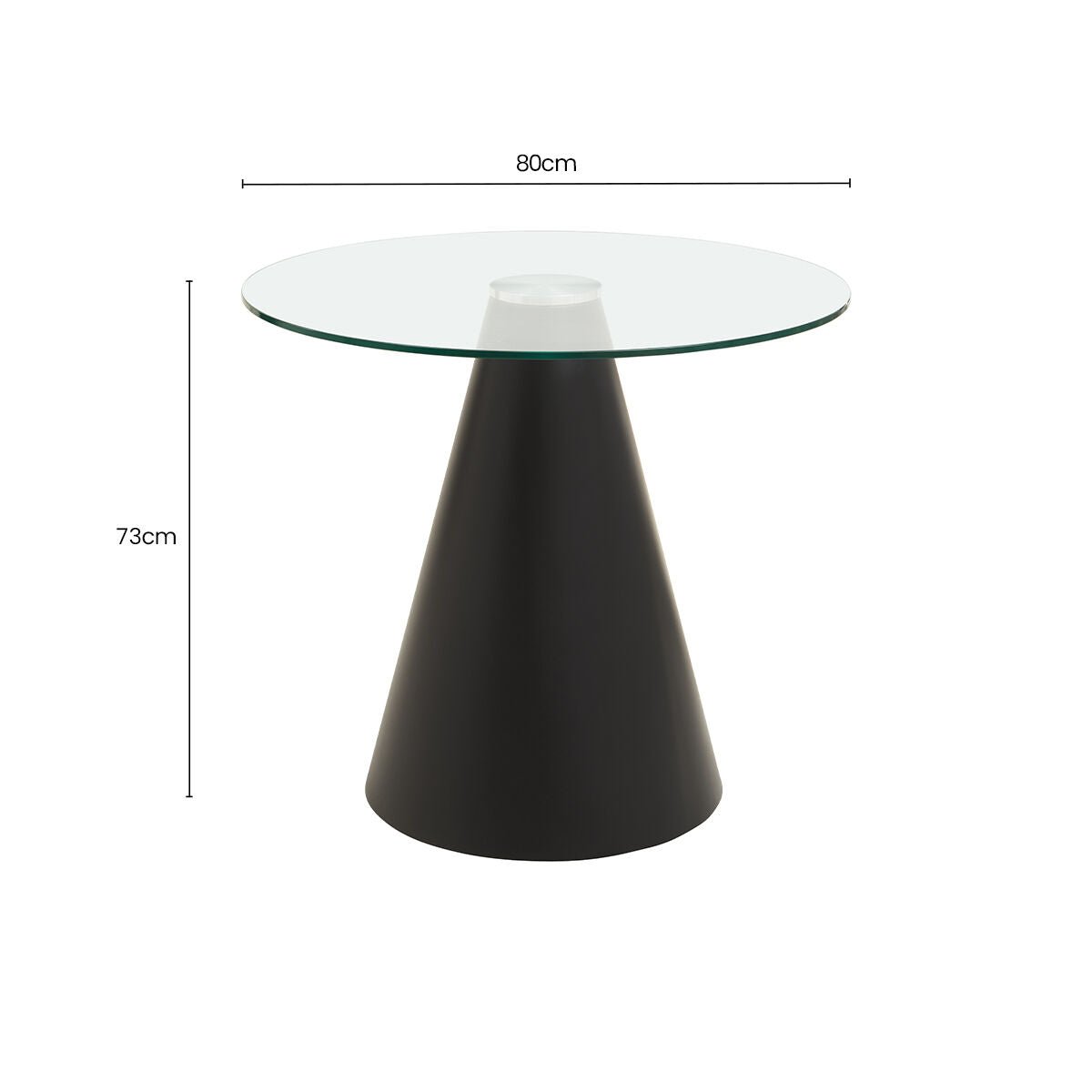Clear Glass Round Top Dining Table with Black Conical Pedestal Base, Azalea - Joe’s Haven