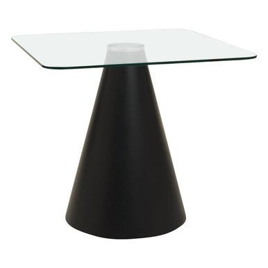 Clear Glass Square Top Dining Table with Black Conical Base, Azalea - Joe’s Haven