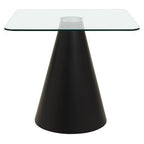 Clear Glass Square Top Dining Table with Black Conical Base, Azalea - Joe’s Haven