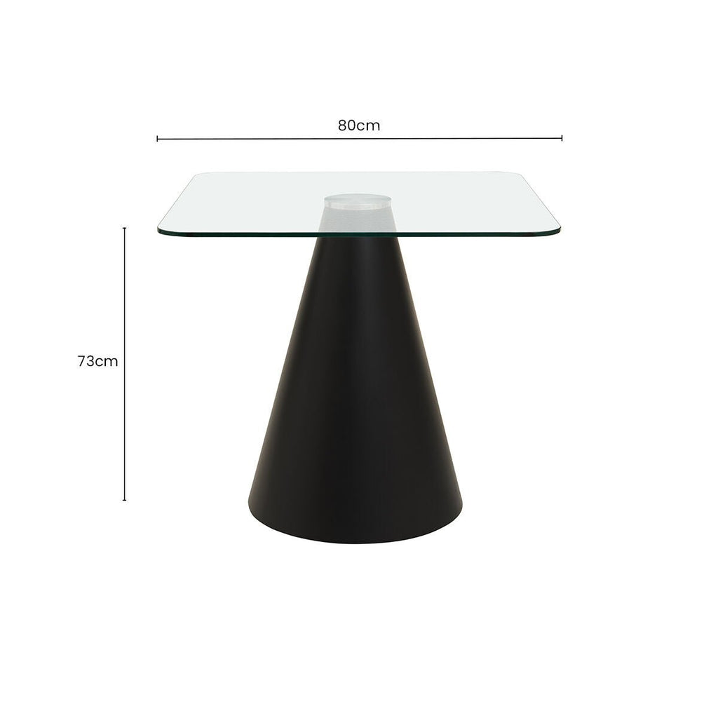 Clear Glass Square Top Dining Table with Black Conical Base, Azalea - Joe’s Haven