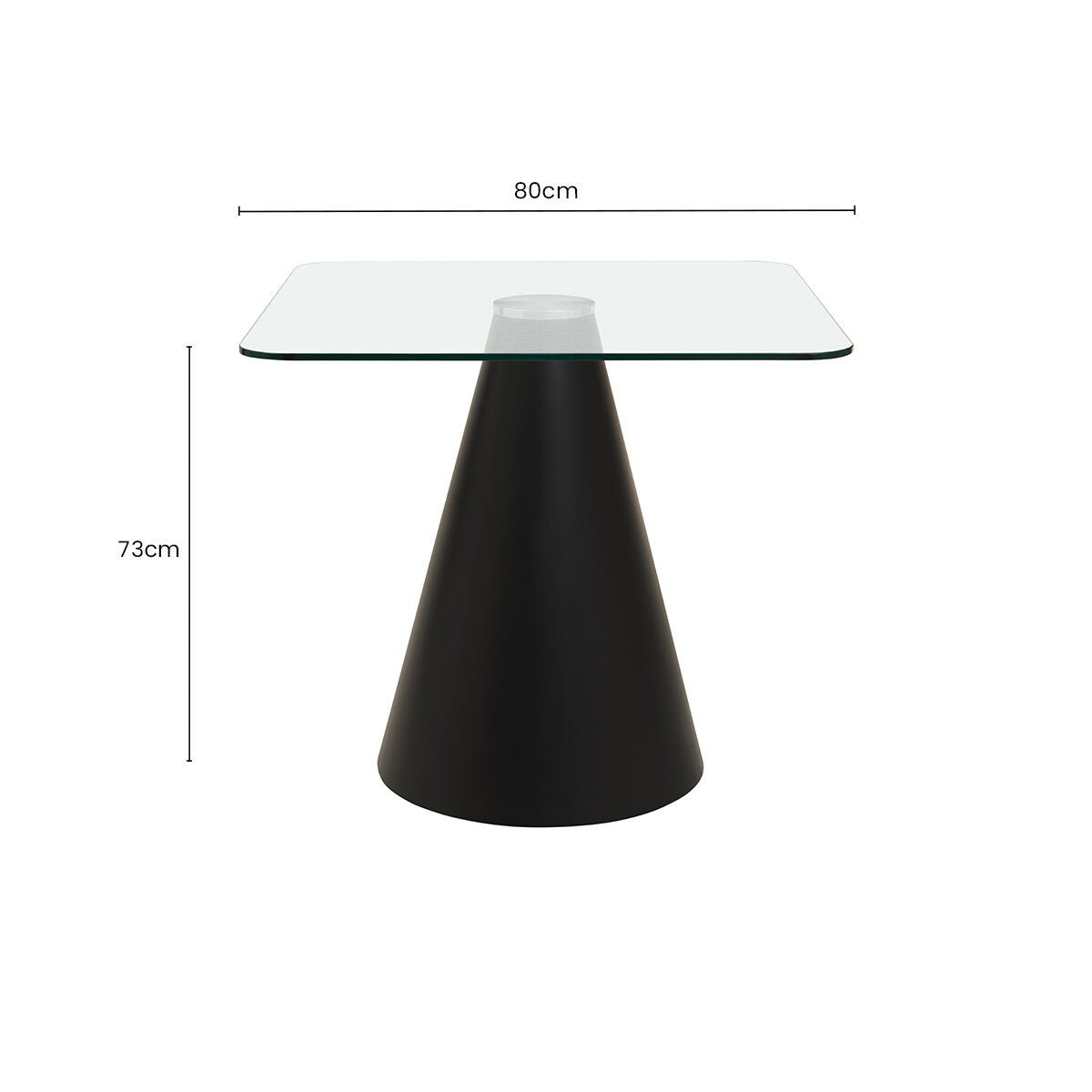 Clear Glass Square Top Dining Table with Black Conical Base, Azalea - Joe’s Haven