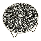 Black Round Wood Coffee Table with White Bone Inlay Top and Gold Metal Cross Base, Fusion - Joe’s Haven