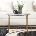 Black Round Wood Coffee Table with White Bone Inlay Top and Gold Metal Cross Base, Fusion - Joe’s Haven