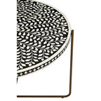 Black Round Wood Coffee Table with White Bone Inlay Top and Gold Metal Cross Base, Fusion - Joe’s Haven