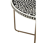 Black Round Wood Coffee Table with White Bone Inlay Top and Gold Metal Cross Base, Fusion - Joe’s Haven