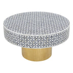 Black and White Round Geometric Bone Inlay Coffee Table with Gold Finish Base, Fusion - Joe’s Haven