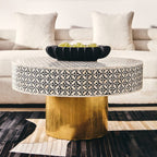 Black and White Round Geometric Bone Inlay Coffee Table with Gold Finish Base, Fusion - Joe’s Haven