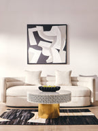 Black and White Round Geometric Bone Inlay Coffee Table with Gold Finish Base, Fusion - Joe’s Haven