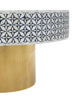Black and White Round Geometric Bone Inlay Coffee Table with Gold Finish Base, Fusion - Joe’s Haven