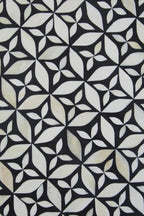Black and White Round Geometric Bone Inlay Coffee Table with Gold Finish Base, Fusion - Joe’s Haven