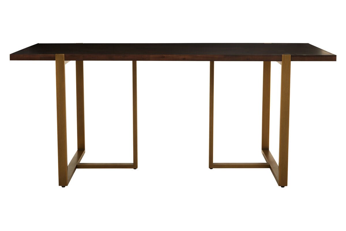 Grey Acacia Veneer Chevron Wood Rectangular Top Dining Table with Antique Brass Frame, Brando - Joe’s Haven