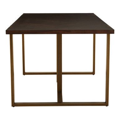 Grey Acacia Veneer Chevron Wood Rectangular Top Dining Table with Antique Brass Frame, Brando - Joe’s Haven