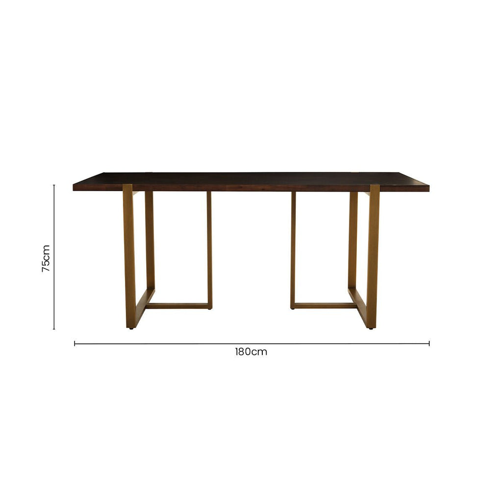 Grey Acacia Veneer Chevron Wood Rectangular Top Dining Table with Antique Brass Frame, Brando - Joe’s Haven