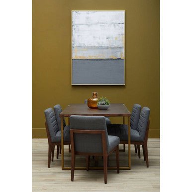 Grey Acacia Veneer Chevron Wood Rectangular Top Dining Table with Antique Brass Frame, Brando - Joe’s Haven