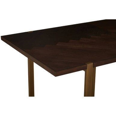 Grey Acacia Veneer Chevron Wood Rectangular Top Dining Table with Antique Brass Frame, Brando - Joe’s Haven