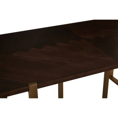 Grey Acacia Veneer Chevron Wood Rectangular Top Dining Table with Antique Brass Frame, Brando - Joe’s Haven