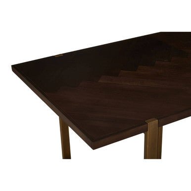 Grey Acacia Veneer Chevron Wood Rectangular Top Dining Table with Antique Brass Frame, Brando - Joe’s Haven