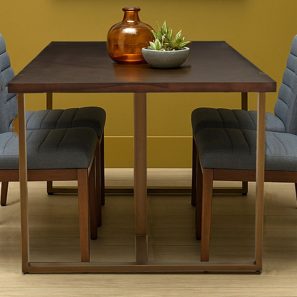 Grey Acacia Veneer Chevron Wood Rectangular Top Dining Table with Antique Brass Frame, Brando - Joe’s Haven