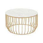 White Marble Top Coffee Table with Gold Finish Iron Cage Base, Pali - Joe’s Haven