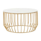 White Marble Top Coffee Table with Gold Finish Iron Cage Base, Pali - Joe’s Haven