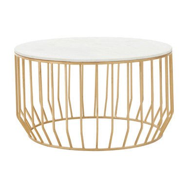 White Marble Top Coffee Table with Gold Finish Iron Cage Base, Pali - Joe’s Haven