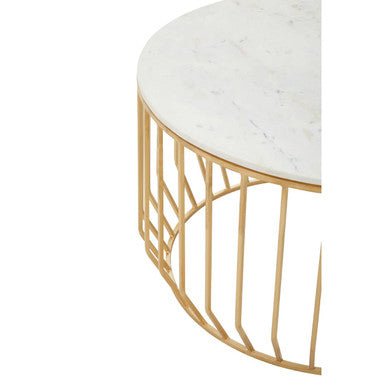 White Marble Top Coffee Table with Gold Finish Iron Cage Base, Pali - Joe’s Haven