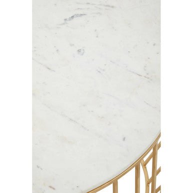 White Marble Top Coffee Table with Gold Finish Iron Cage Base, Pali - Joe’s Haven